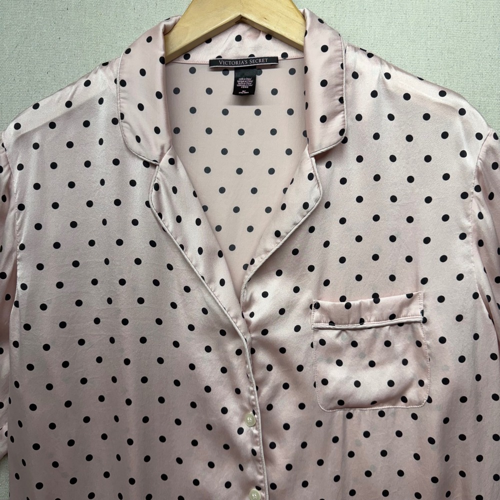 Victoria's Secret Pink Polka Dot 100% Mulberry Silk Pajama Set Top Pants M - Picture 4 of 16